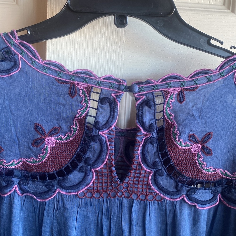 Johnny Was NWT Reina Embroidered Lined Linen Long Sleeve Tiered Dress Small - Picture 8 of 15